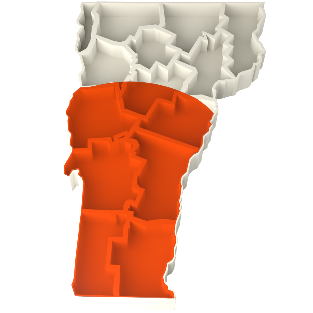 3D map of Vermont showing the Wingreen service area